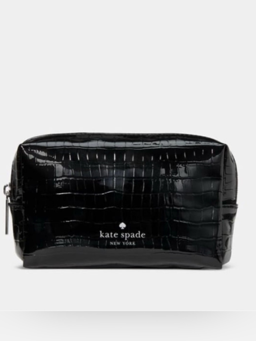 Kate Spade Black Croc-Embossed Travel Cosmetic Pouch